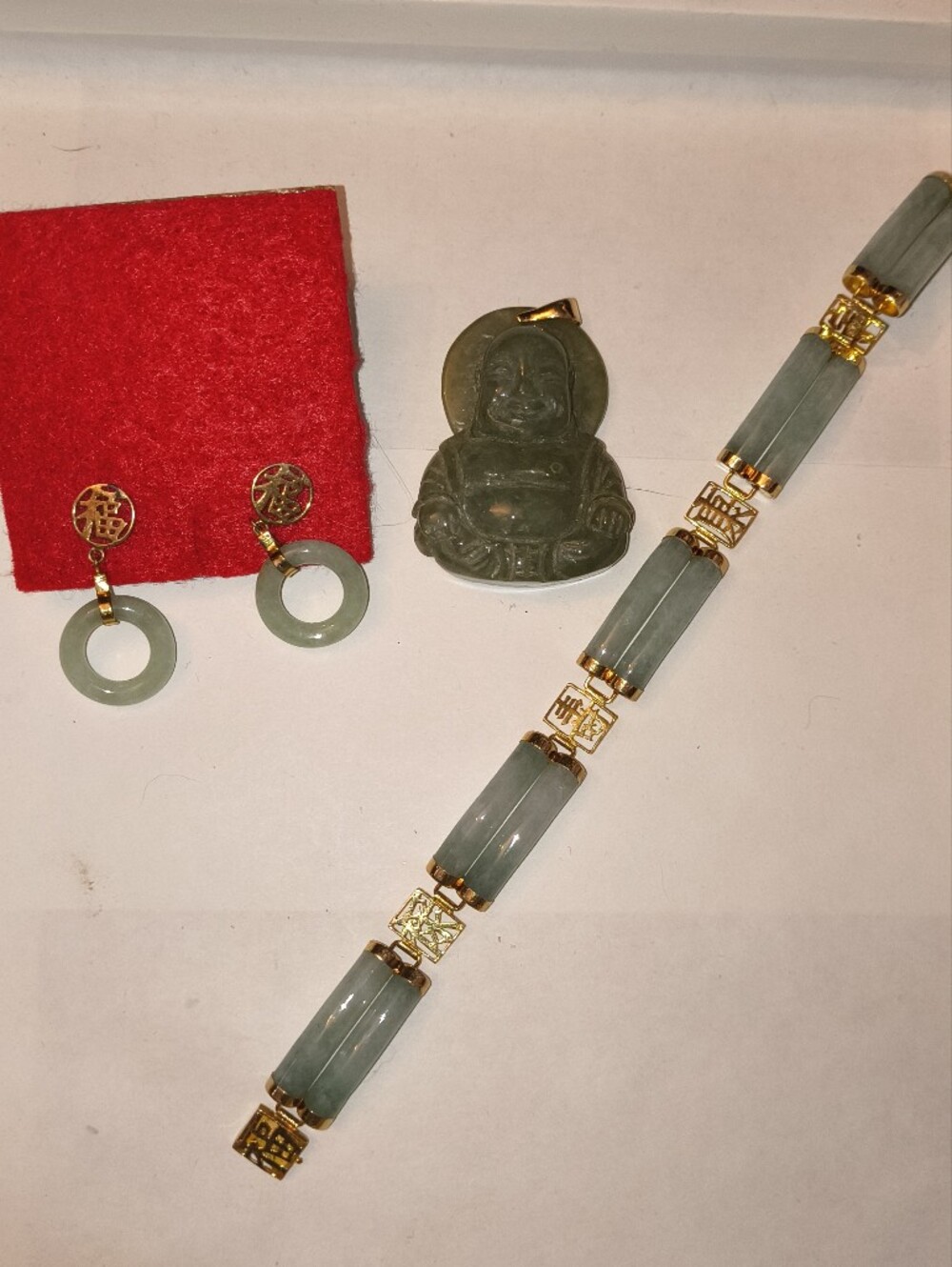 Exquisite Vintage 14K Gold & Genuine Jade Jewelry Set HongKong